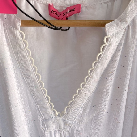 Betsey Johnson white cottagecore boho spectator puff sleeve midi dress M - Picture 3 of 7